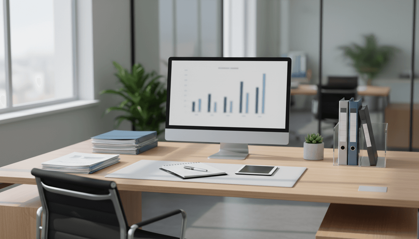 Organised documents on a professional desk in a modern office