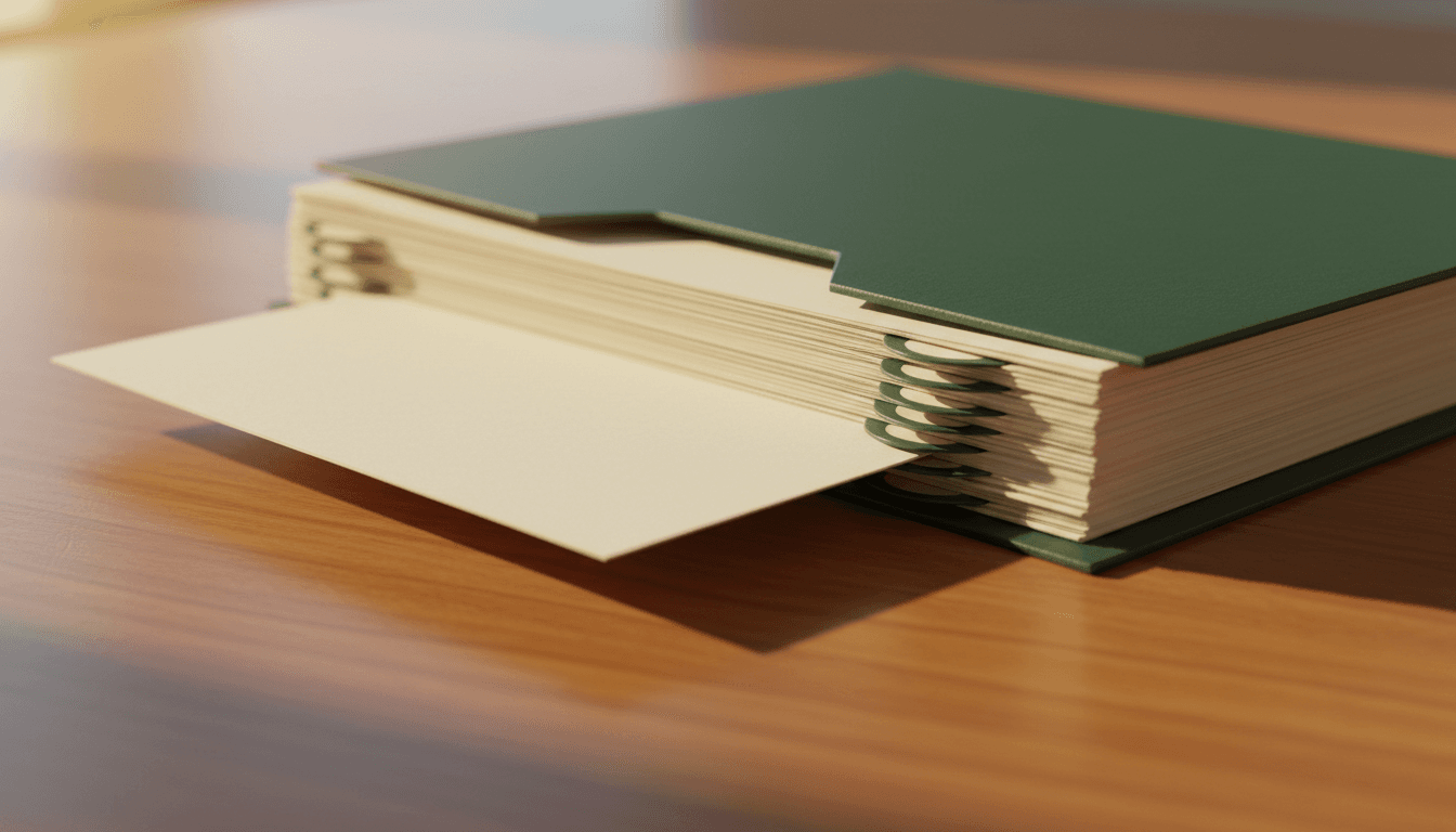 Stack of documents in a folder on a table
