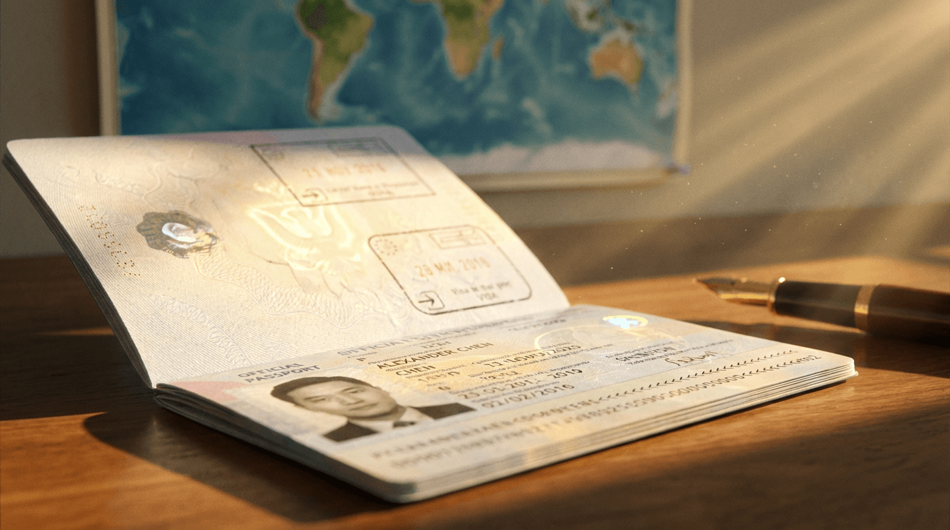 UK passport and visa application papers on a desk